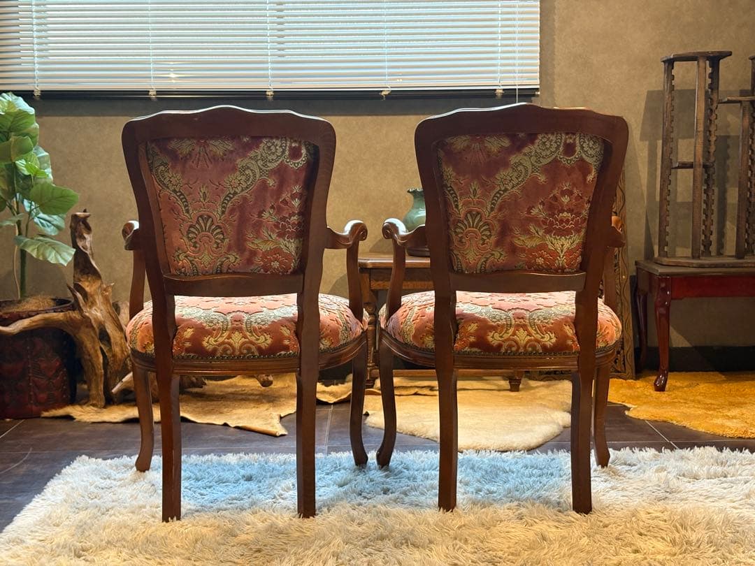 ヴィンテージ　ロココ　アームチェア　猫脚　クラシック　クラシカル　金華山織　IY