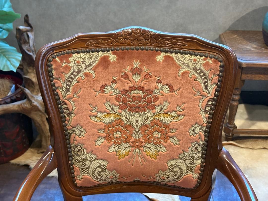 ヴィンテージ　ロココ　アームチェア　猫脚　クラシック　クラシカル　金華山織　IY
