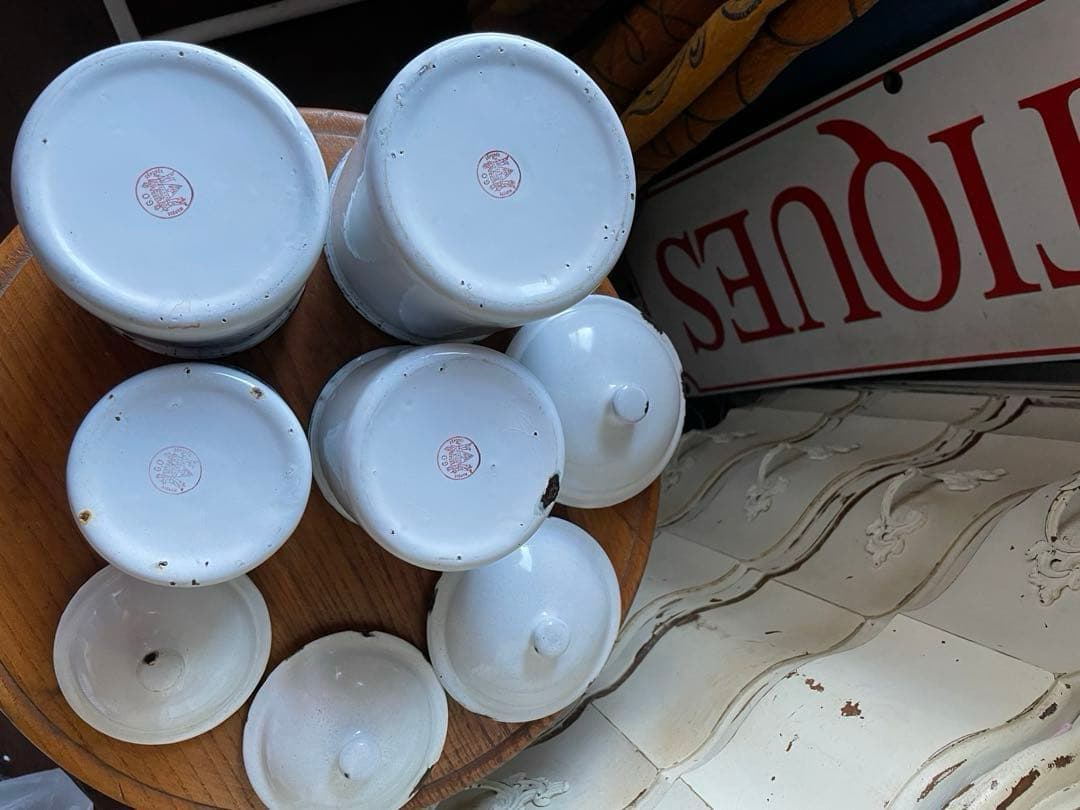 リー様専門　アンティーク　ホーロー　キャニスター　4個　ホワイト　美しい文字　白