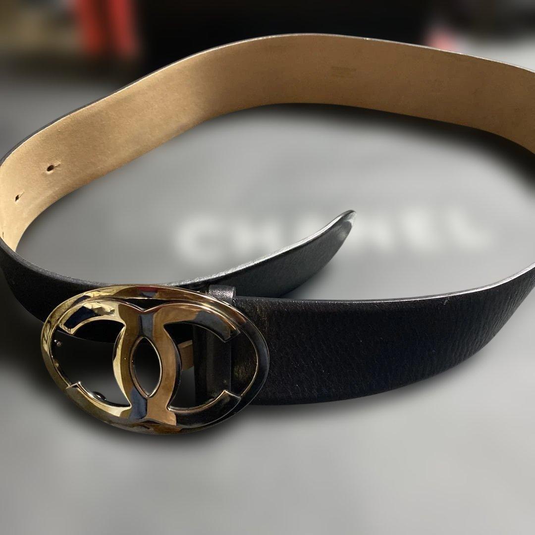 CHANEL ブラックレザーベルト CCロゴ