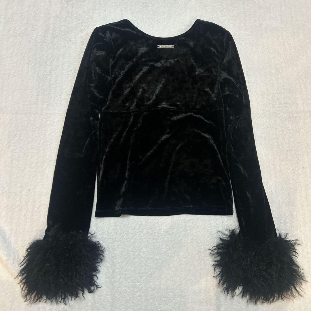PRANK PROJECT Fur Sleeve Velour Top ブラック
