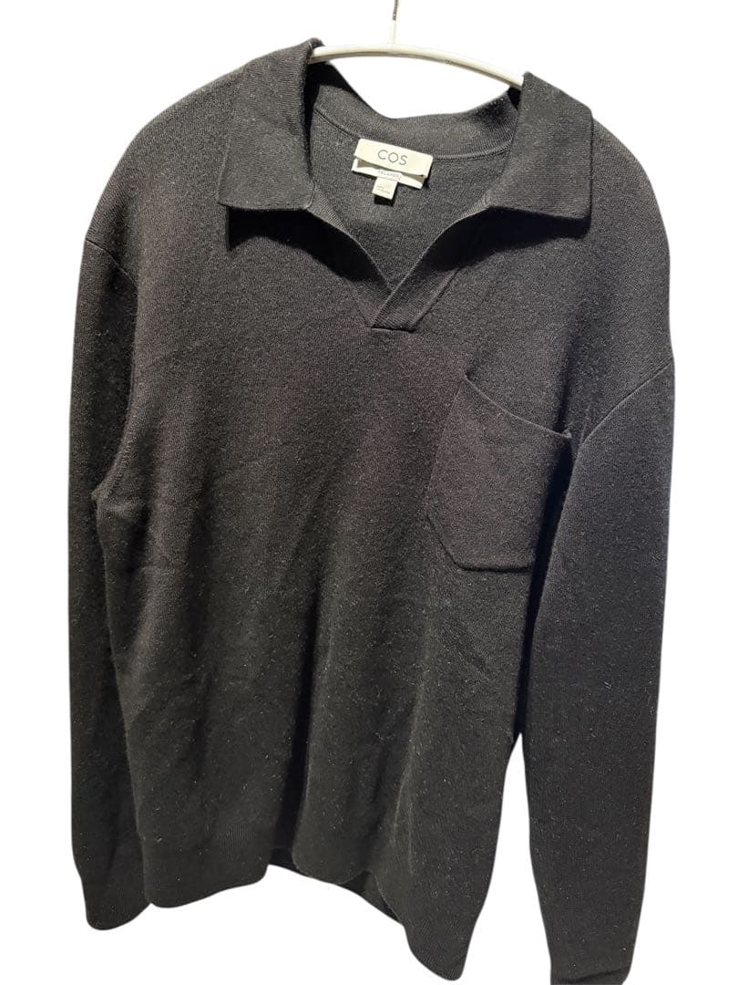 トップス COS KNITTED WOOL LONG-SLEEVED POLO SHIRT