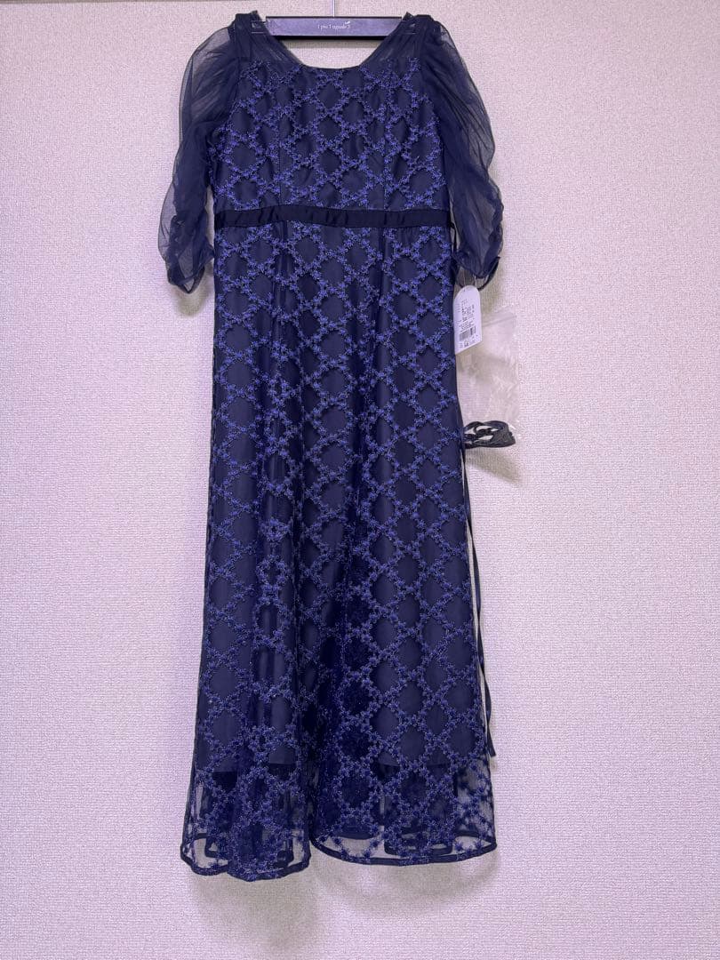 Floral diagonal check flare dress 初期不良アリ