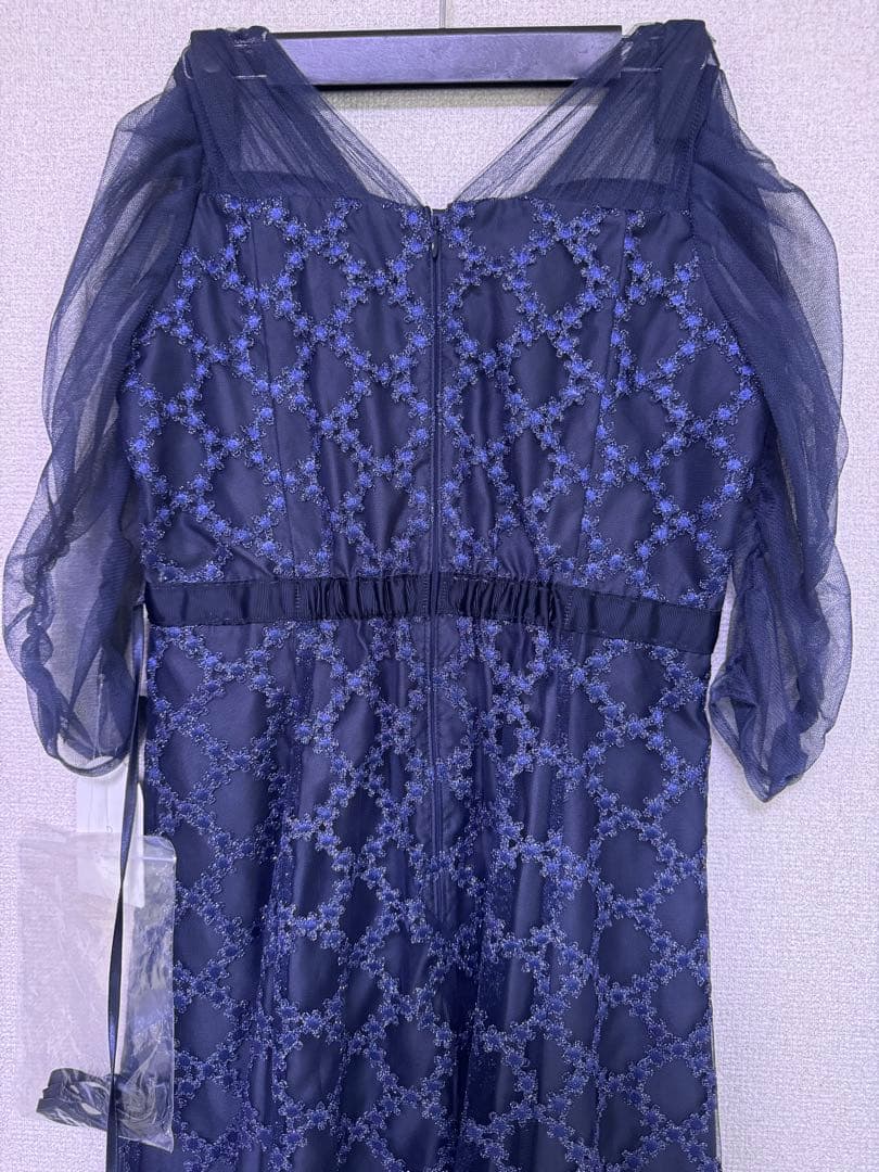 Floral diagonal check flare dress 初期不良アリ