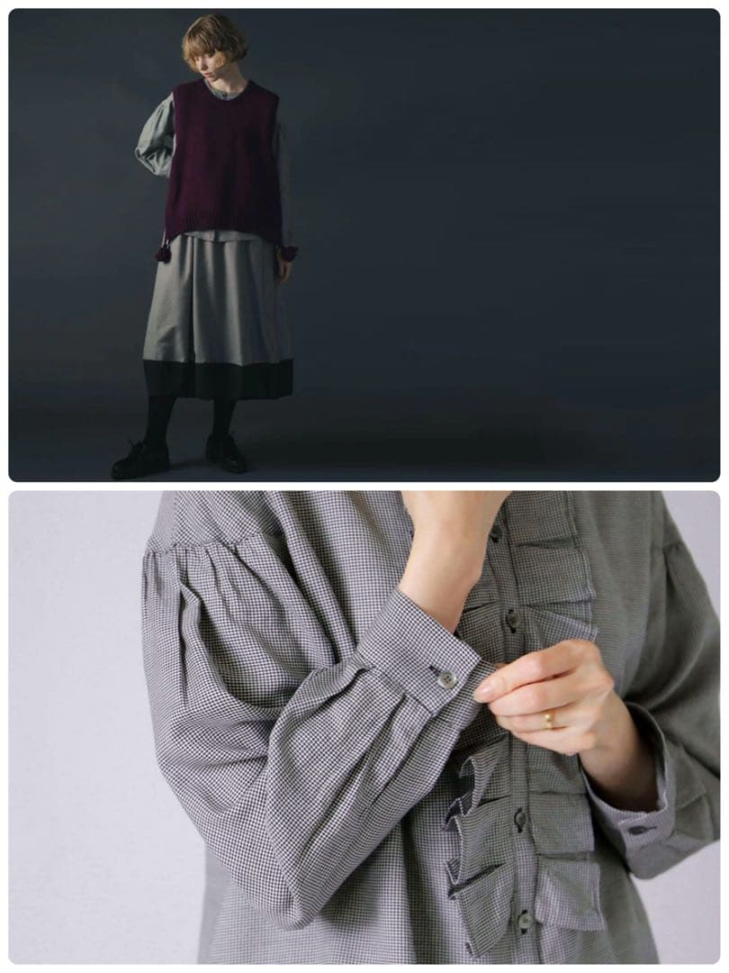 完売【リゼッタ】千鳥格子柄のブラウス『パメラ』　日本製