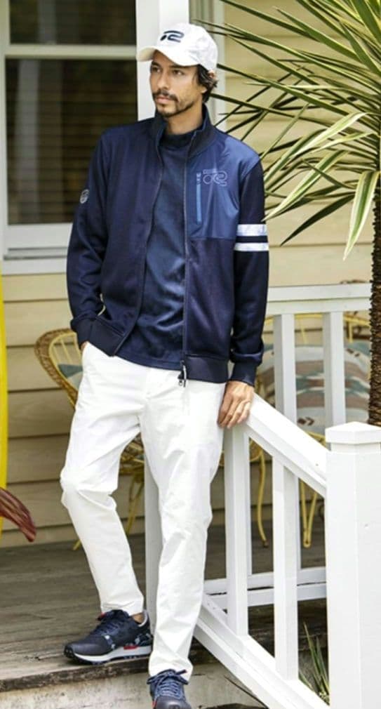 未使用美品☆Rosasen☆ゴルフクォーターゲージブルゾン春秋 L ネイビー