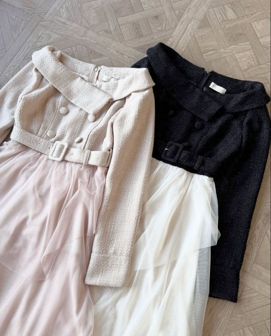 An MILLE アンミール　チュールドッキングツイードワンピース