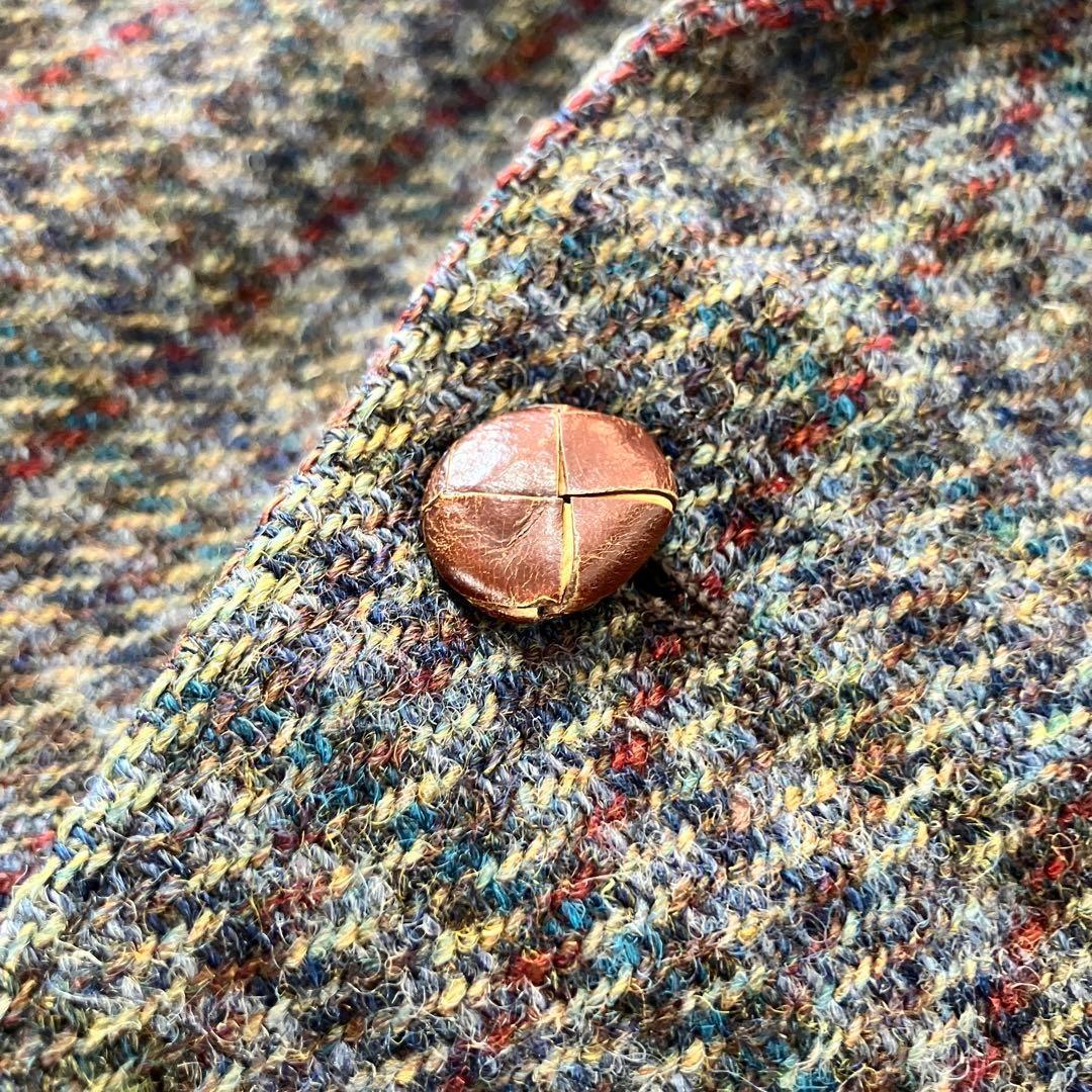 ハリスツイード ウールテーラードジャケット 千鳥格子チェック マルチカラー