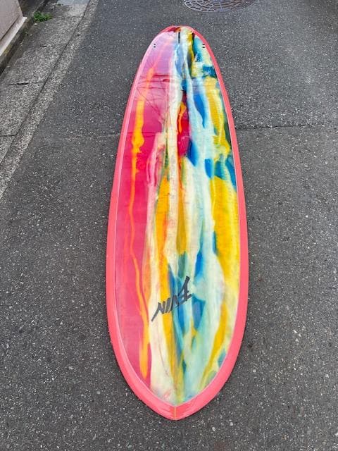 中古ロングボード ピンク&アブストラクトdesign 9’1f お洒落