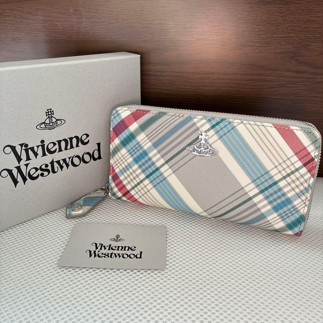 新品　ヴィヴィアンウエストウッド　ラウンドジップ長財布　チェック　ORB