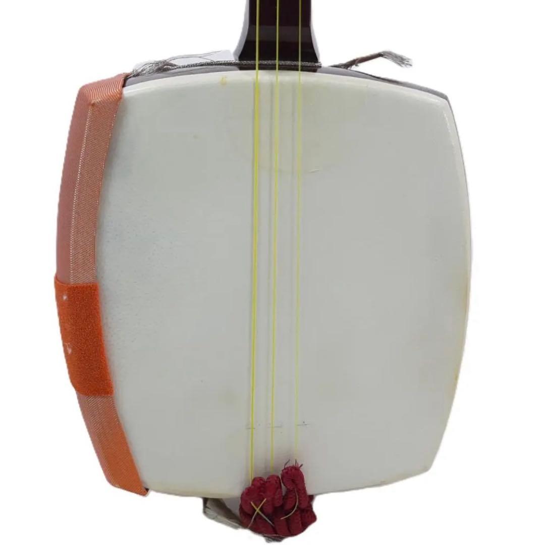 高級綾杉胴　中棹地唄三味線　2本溝　天然皮　正寸　木製ケース付き