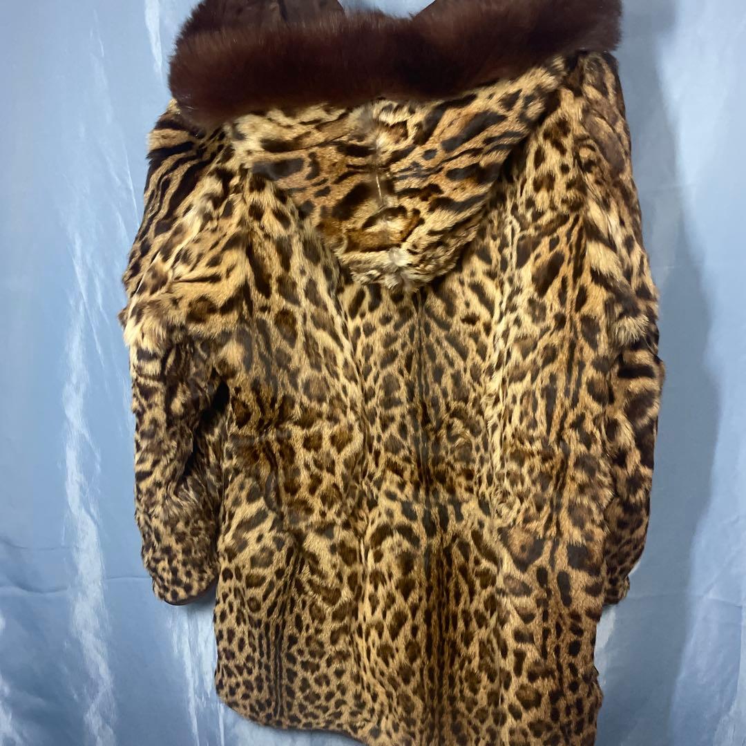 ブラウン ヒョウ柄裏地 ファー付きジャケット