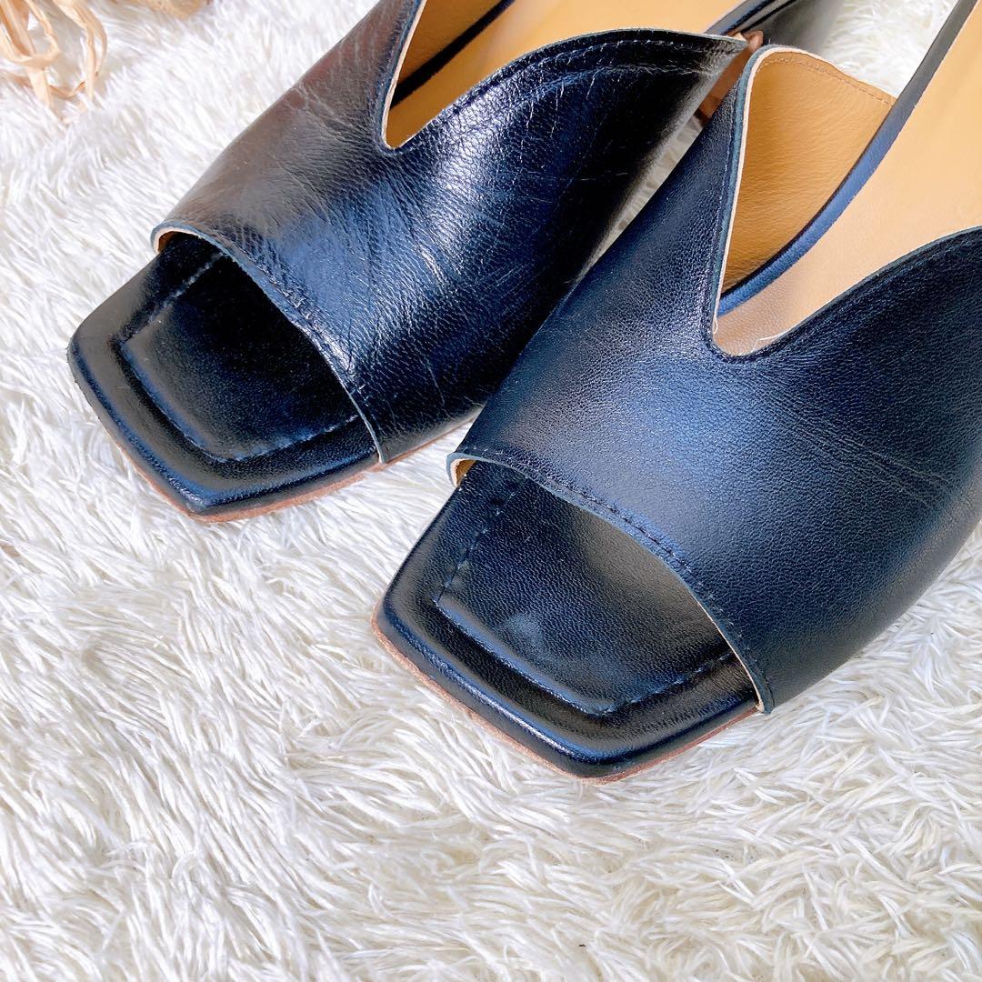 ファビオルスコーニ　レザー　Vカット　ミュール　サンダル　太ヒール　黒　23.5