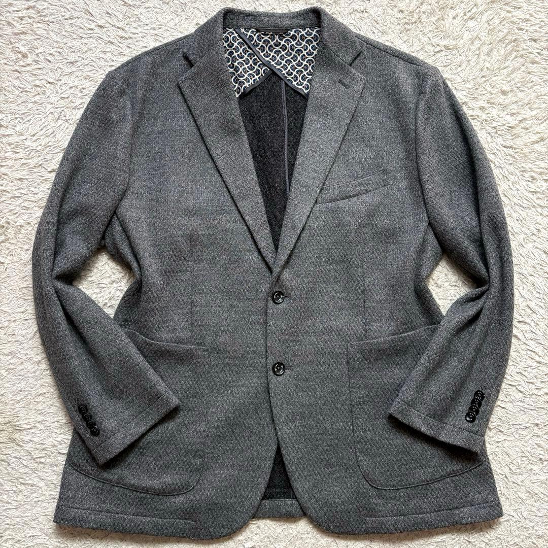 ★美品 3L★ G-stage ニット テーラード ジャケット 2B グレー