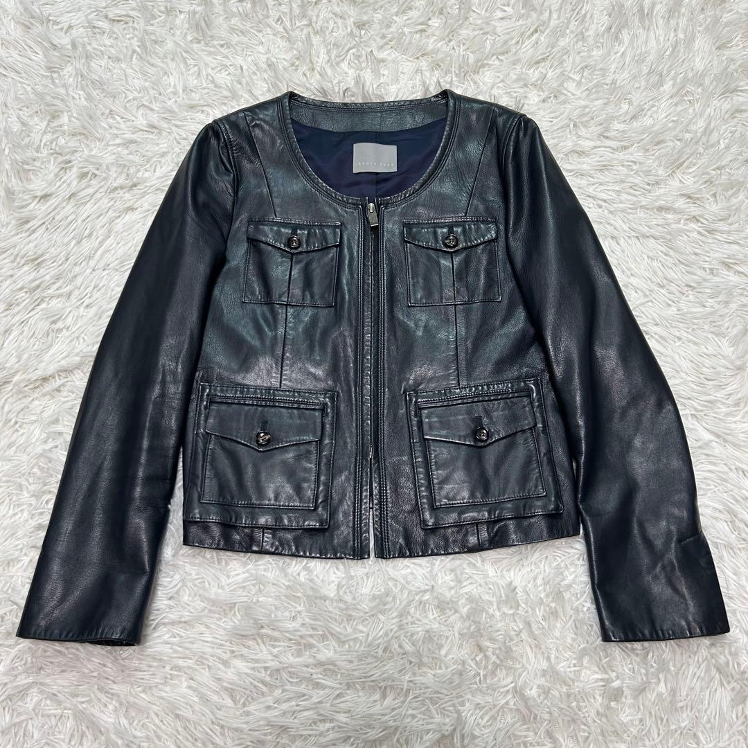 【美品】セオリーリュクス ノーカラー ラムレザージャケット 38 M 羊革