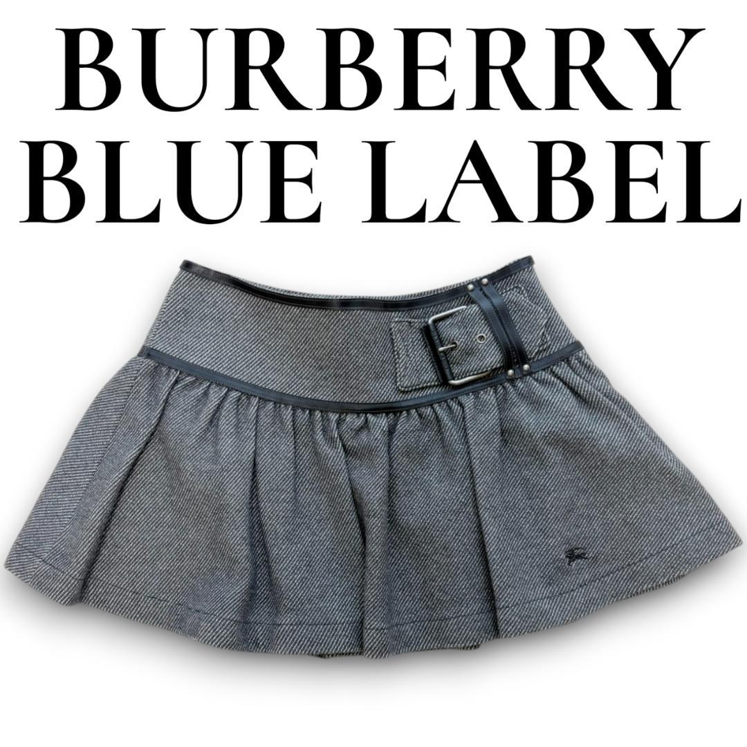 【美品】 バーバリーブルーレーベル ミニスカート ホースロゴ刺繍 バックル 36