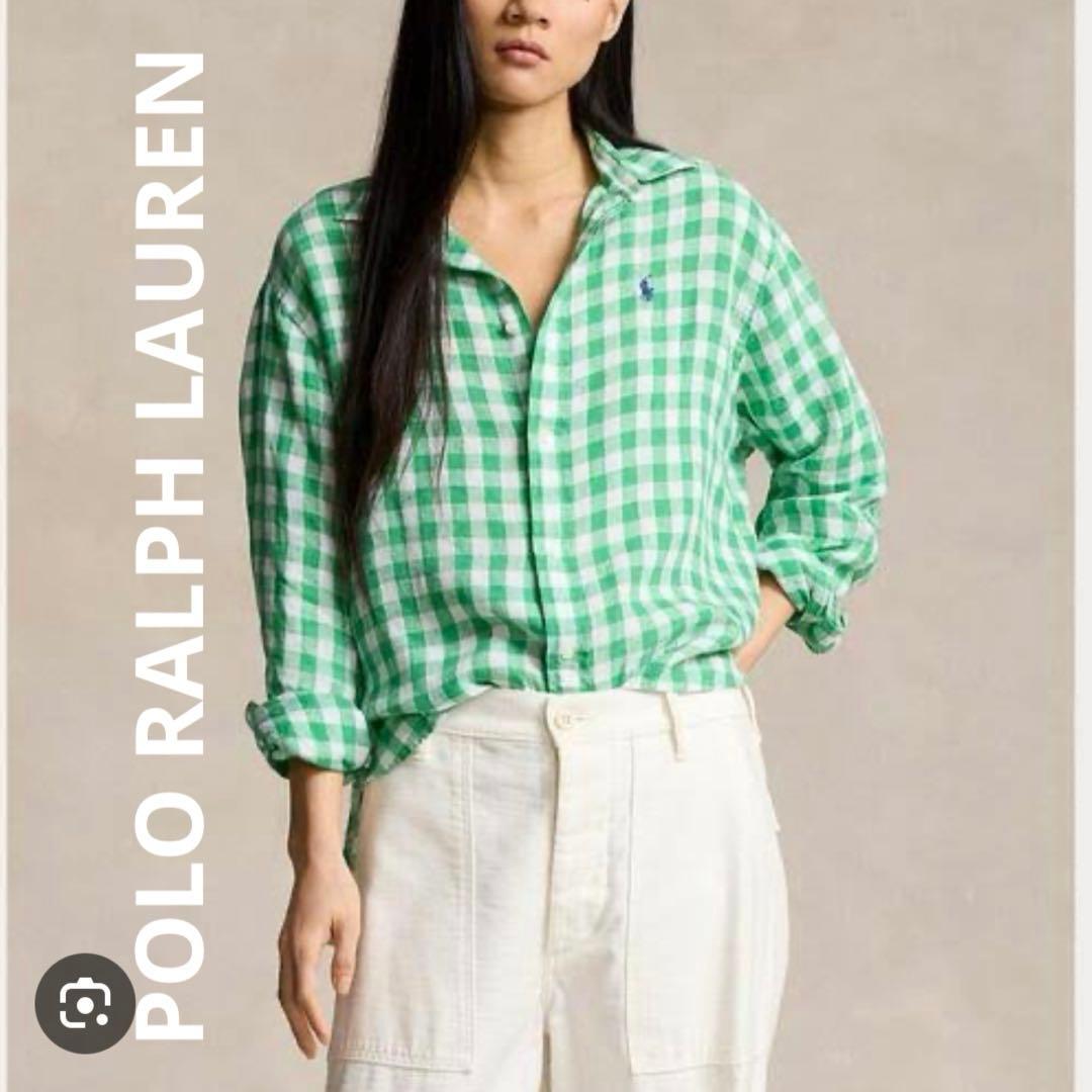 POLO RALPH LAUREN ワイド クロップド ギンガム リネン シャツ