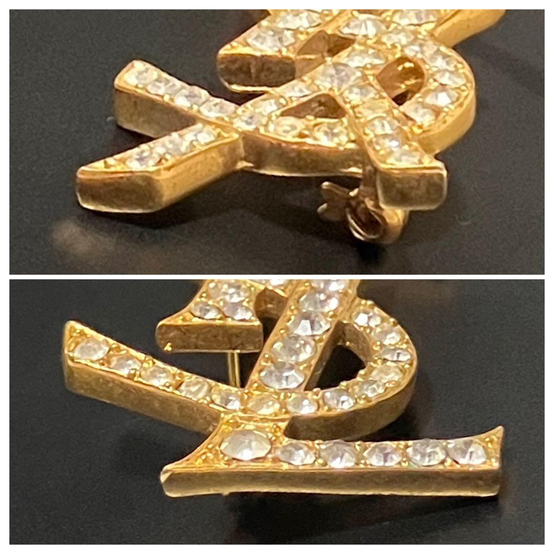 イヴサンローラン［ピンブローチ］ラインストーン　カサンドラロゴ　YSL　ゴールド
