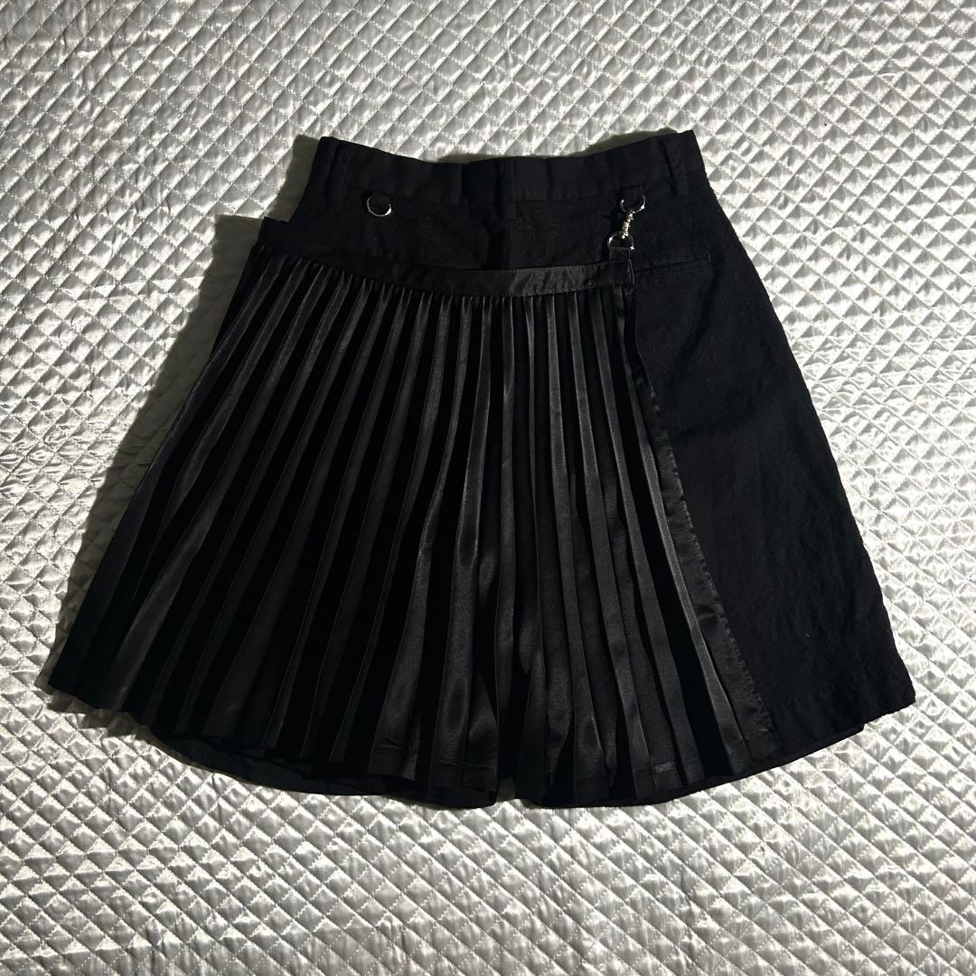 AD2019 archive プリーツスカートウール縮絨ショーツ 黒 スカパン