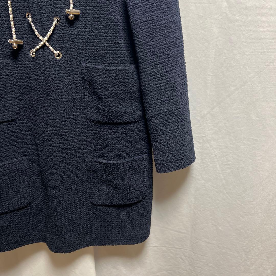 CHANEL シャネル　コットン ツイード チェーン ワンピース ネイビー