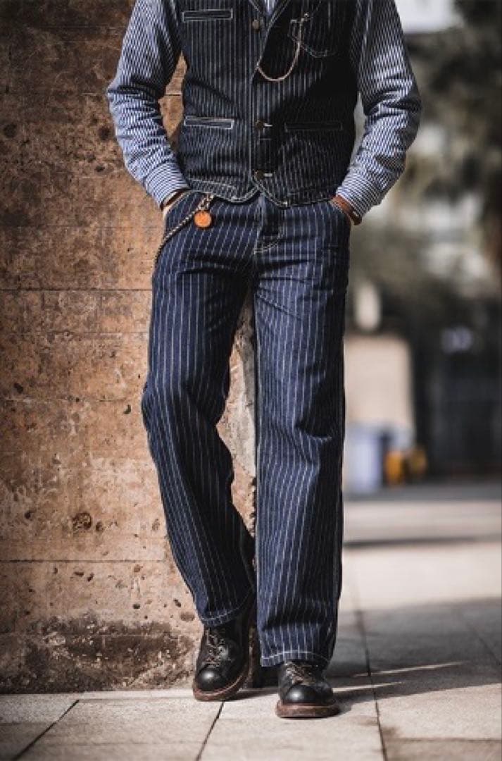 【新品同様】ヒッコリーパンツストライプデニム＆ストライプベスト セットアップ