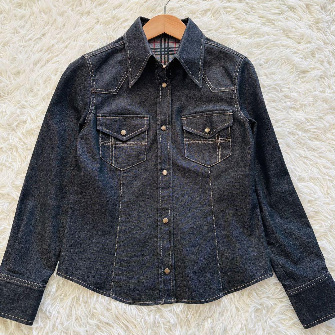 美品 バーバリーロンドン デニムジャケット 裏地チェック ブラック L