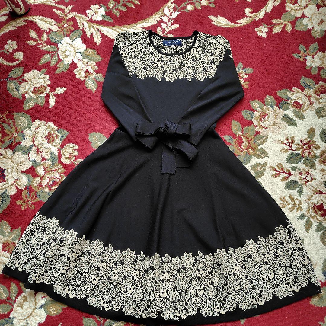 M'S GRACY 黒 ニット編込みレース ワンピース 38