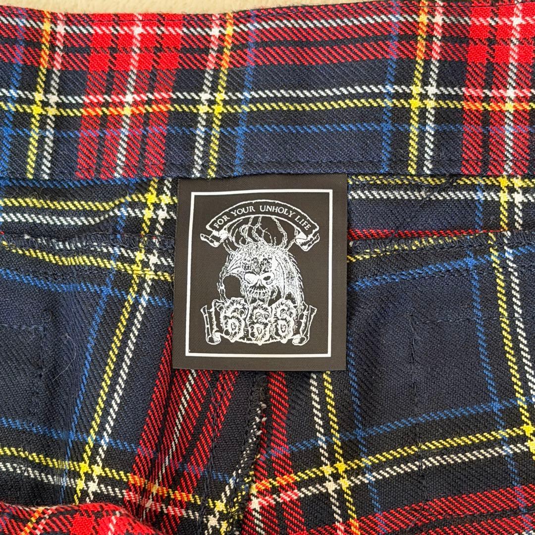 美品✨666 ボンテージパンツ タータンチェック ジップ パンク 日本製　レッド