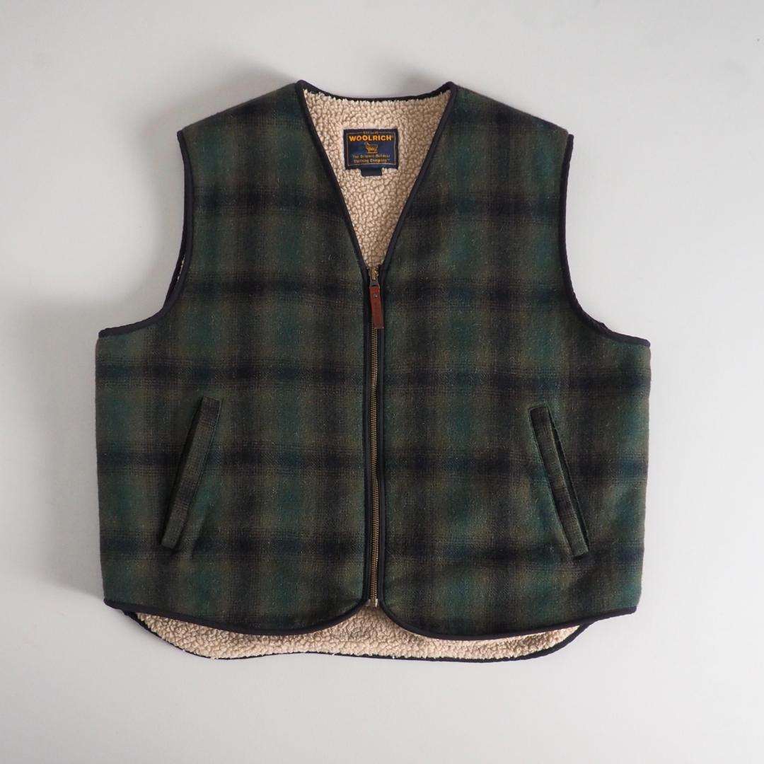 ウールリッチ　ベスト　裏地ボア　チェック柄　グリーン　美品