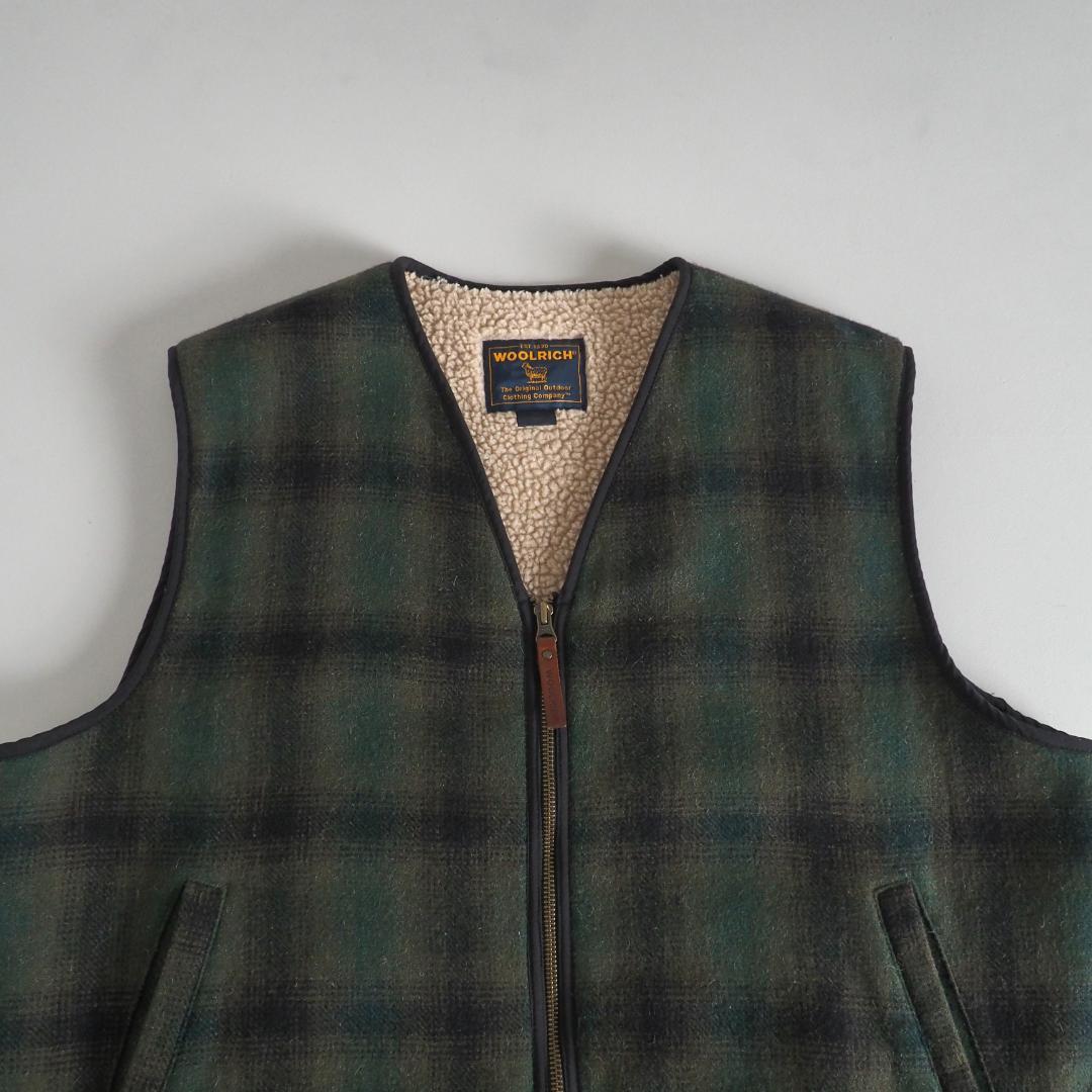 ウールリッチ　ベスト　裏地ボア　チェック柄　グリーン　美品