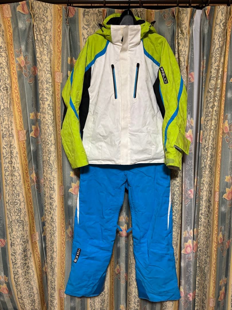 FABLICE スキーウェア Lサイズ （ホワイト/黄緑/ブルー）