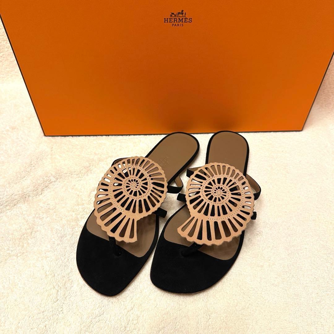 お安く！新品同様　HERMES フラットサンダル 36.5 ベージュ・ブラック
