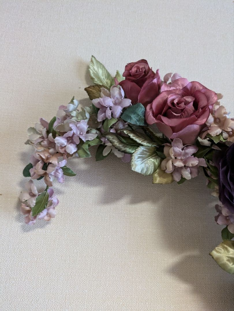 紫ピンクの布花アレンジメント2点ゆうこりん
