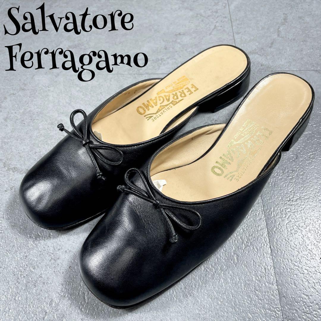 希少✨️ フェラガモ ミュール サンダル リボン ブラック 6 1/2