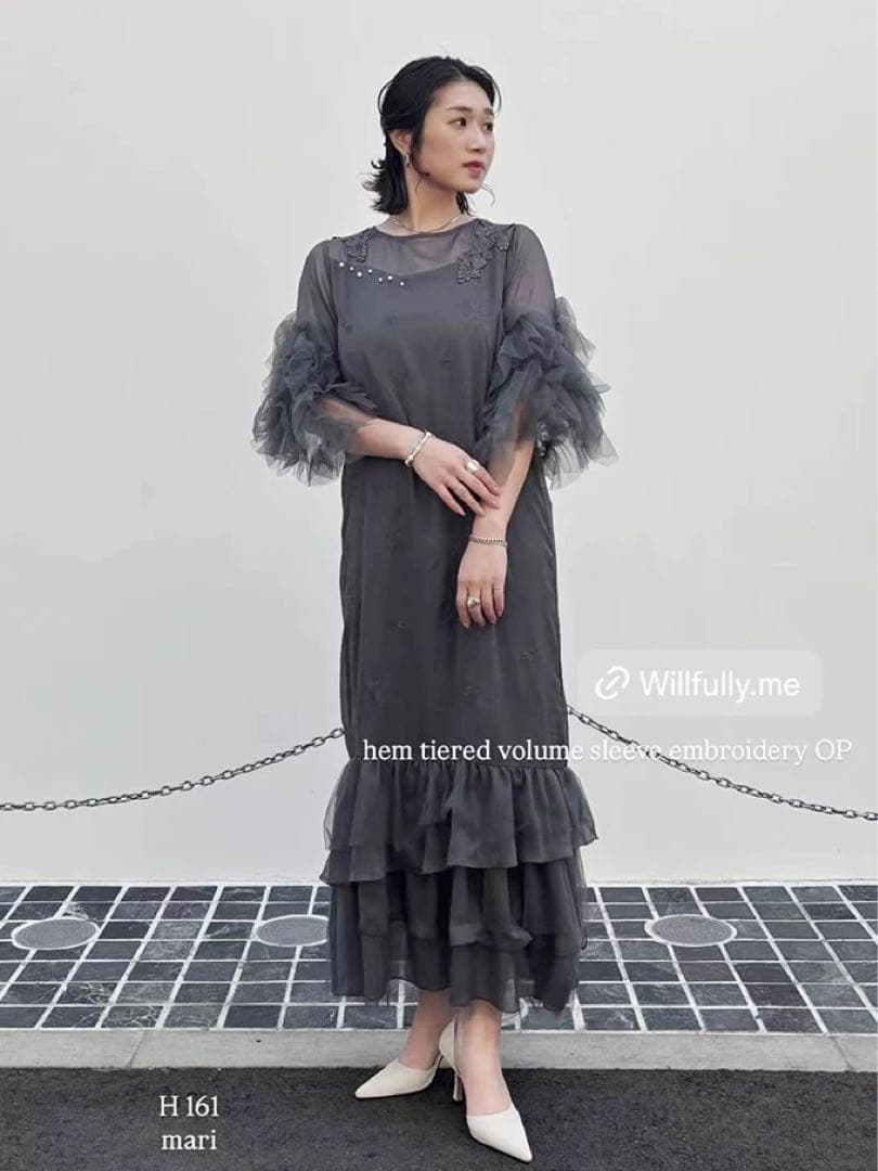 スーツ・フォーマル・ドレス hem tiered volume sleeve embroidery OP