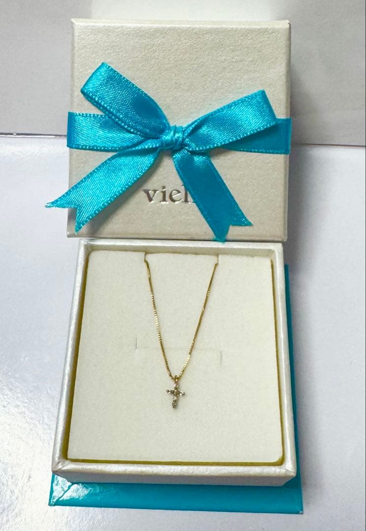 【美品】vielle 十字架ネックレス ダイヤモンド付き　K10純金