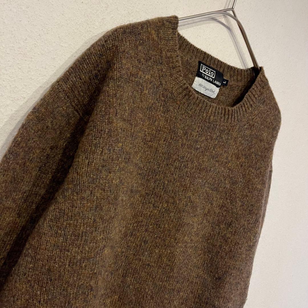 【極希少】70's 太文字タグ ラルフローレン メランジ ウール ニット カーキ