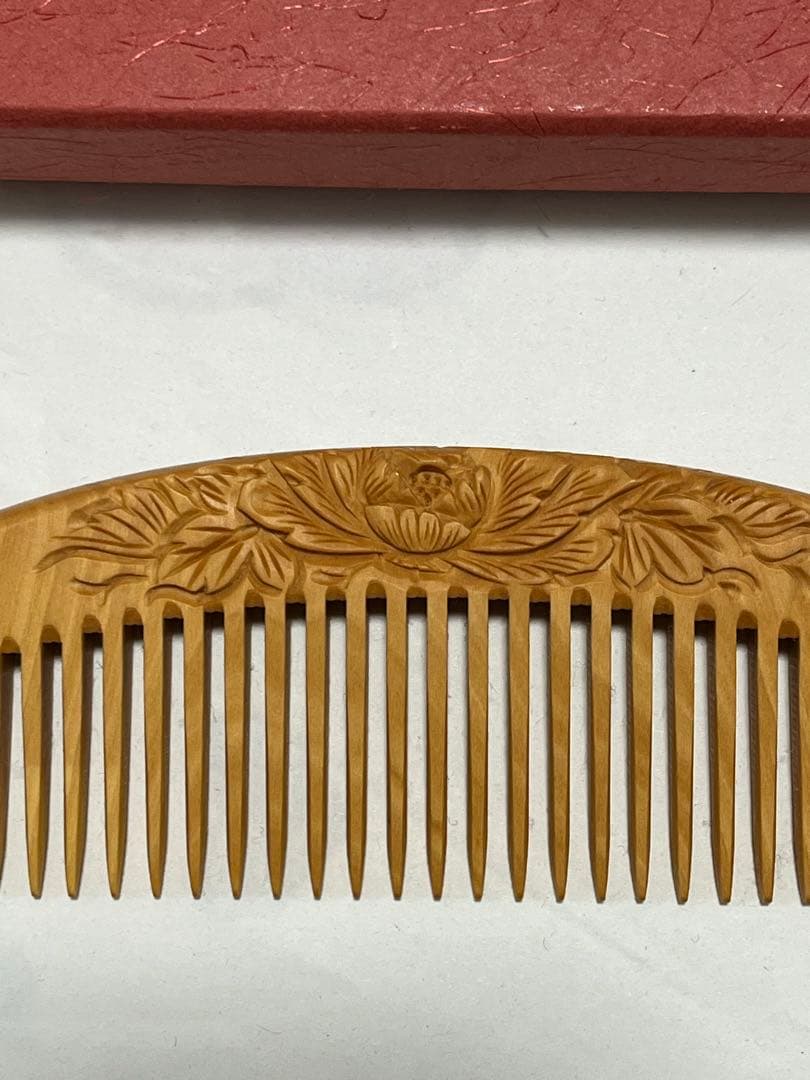 田中つげ工芸　和泉櫛　つげ櫛　牡丹　薩摩つげ　パーマ櫛　未使用品✨