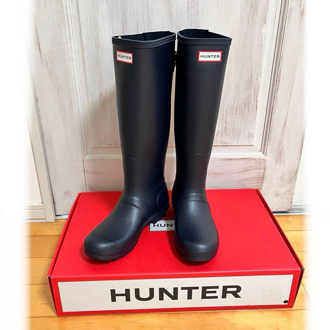 【新品】HUNTER ロングレインブーツ ブラック 25cm UK6 調節可能