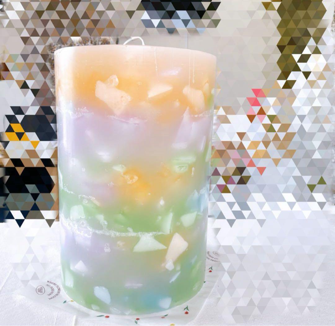 【特大サイズ】虹色ブロック入りキャンドル✨直径20cm×高さ32cm インテリア