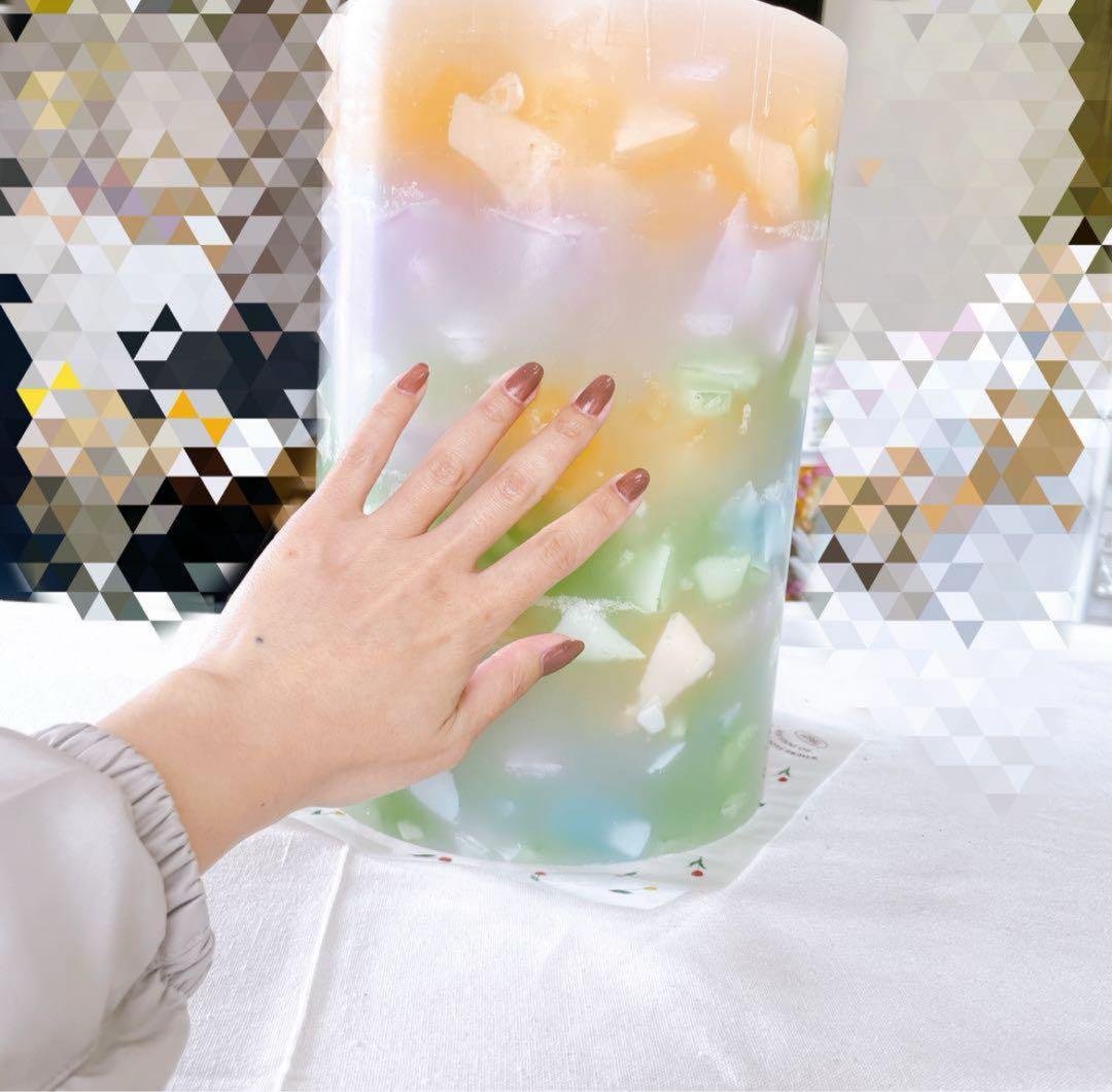 【特大サイズ】虹色ブロック入りキャンドル✨直径20cm×高さ32cm インテリア