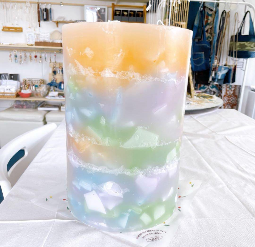 【特大サイズ】虹色ブロック入りキャンドル✨直径20cm×高さ32cm インテリア