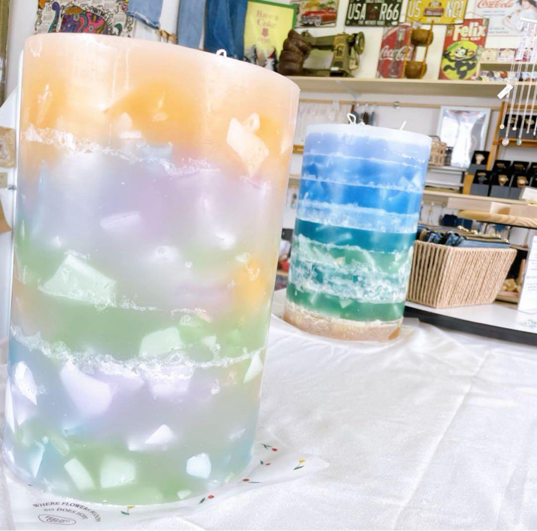 【特大サイズ】虹色ブロック入りキャンドル✨直径20cm×高さ32cm インテリア