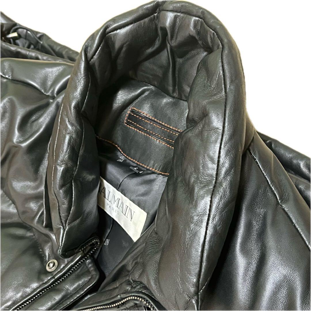 ✨希少✨BALMAIN ラムレザー ダウンジャケット 肉厚 高級 光沢 黒 L