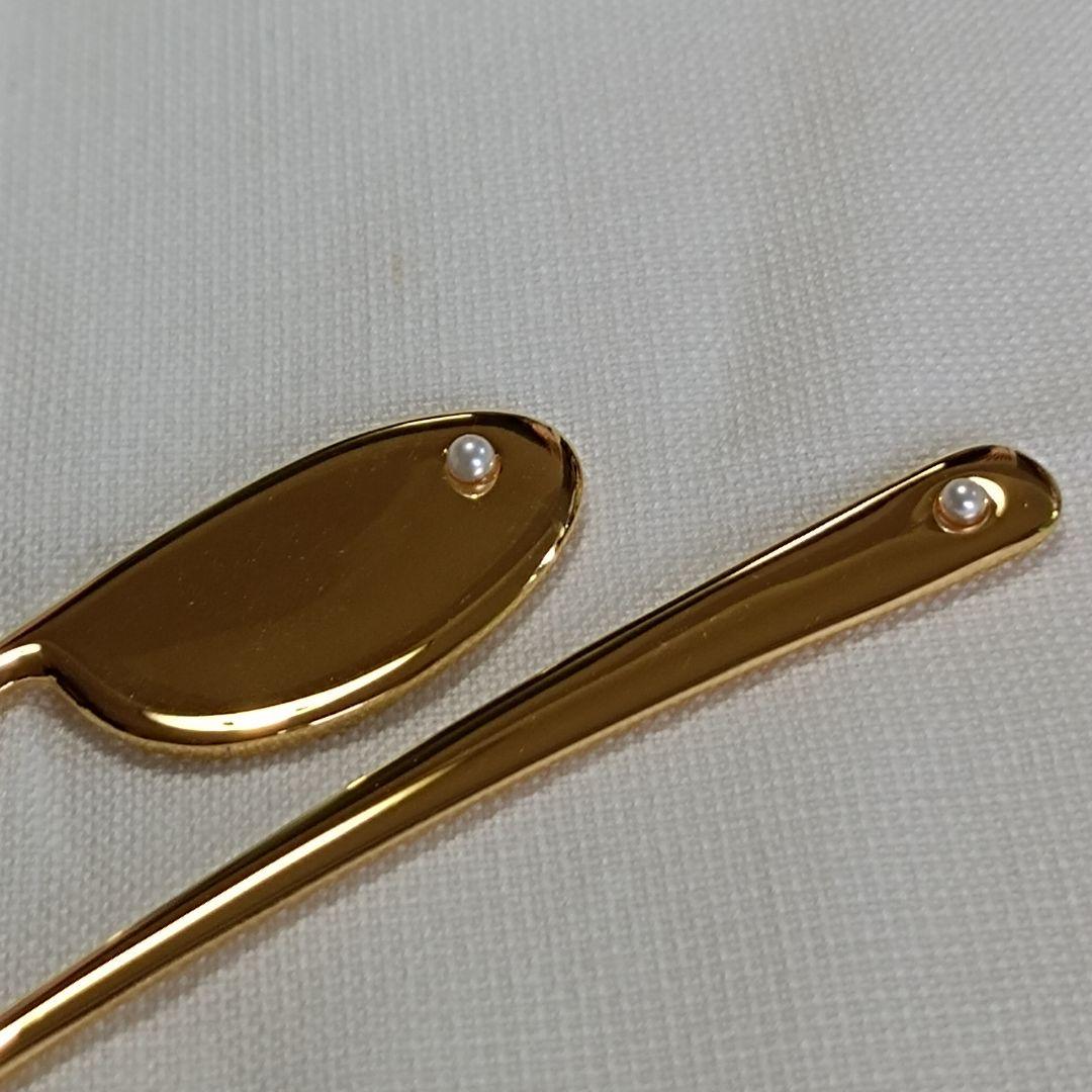 新品　ミキモト　K24金仕上　真珠付き　スプーン５本・フォーク５本　箱入