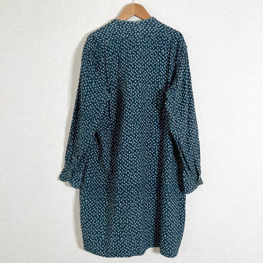 45R インディゴ 小花柄 グーグシャツ ワンピース ロングブラウス