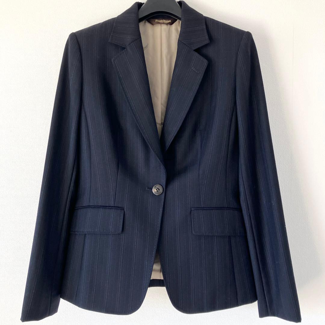 新品 ポールスチュアート ゼニア ウール ピンストライプ スカートスーツ 濃紺
