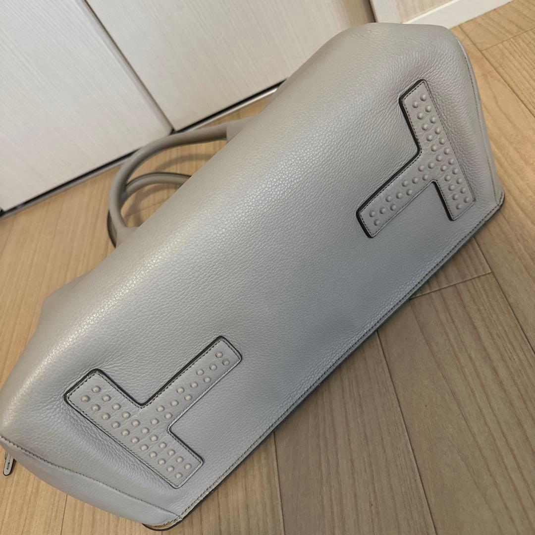 TOD'S グレーレザービジネスバッグ