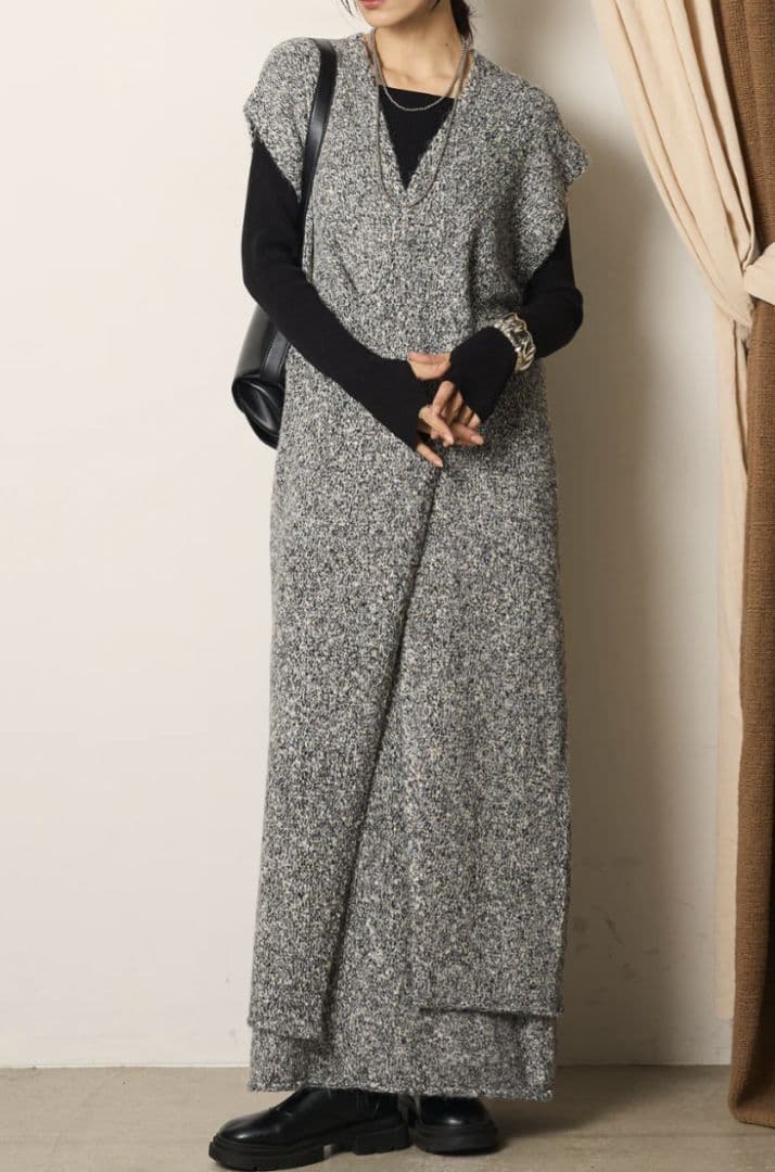 みーさん専用グレー ニット ロングワンピース