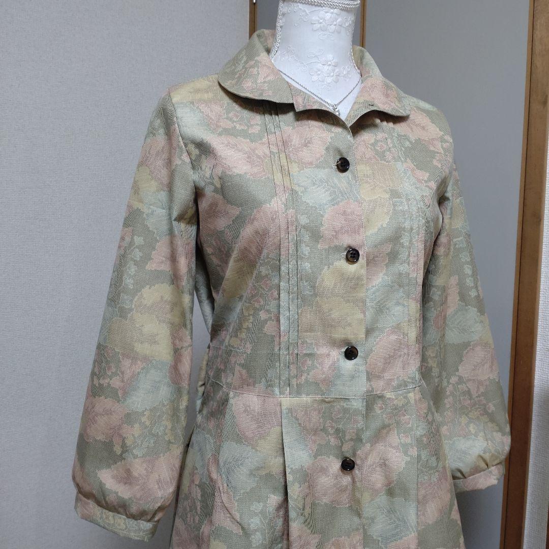 着物リメイク　紬丸襟ピンタックコートワンピース